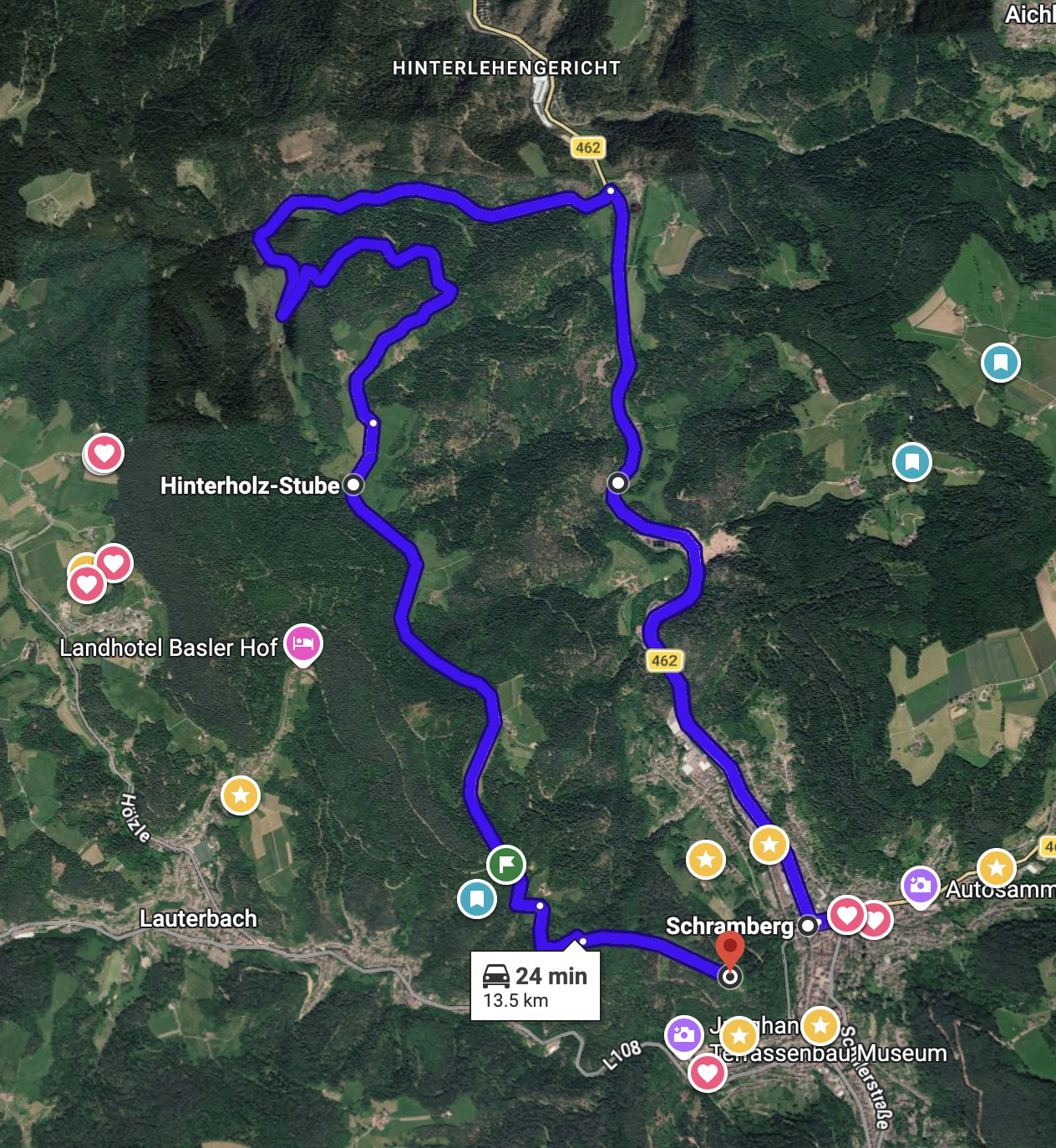 Google Maps Route von Schramberg über Hinterholzer zur Burg