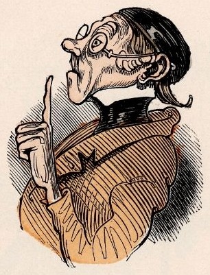 Lehrer Lämpel mit erhobenem Zeigefinger, Zeichnung von Wilhelm Busch, 1865
